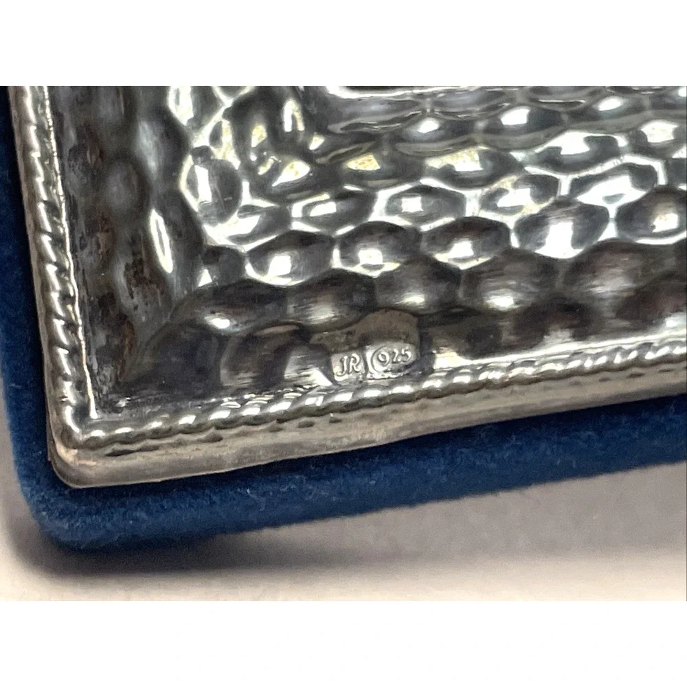JR Signed 925 Sterling Silver Picture Frame 5x7 Photo Blue Velvet 340g